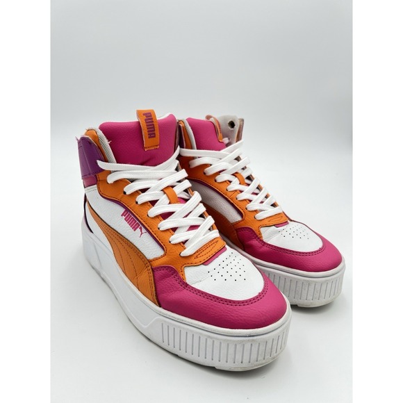 Puma Shoes - PUMA Carina Mid Women's White Pink Orange High Top Sneakers Size 8.5